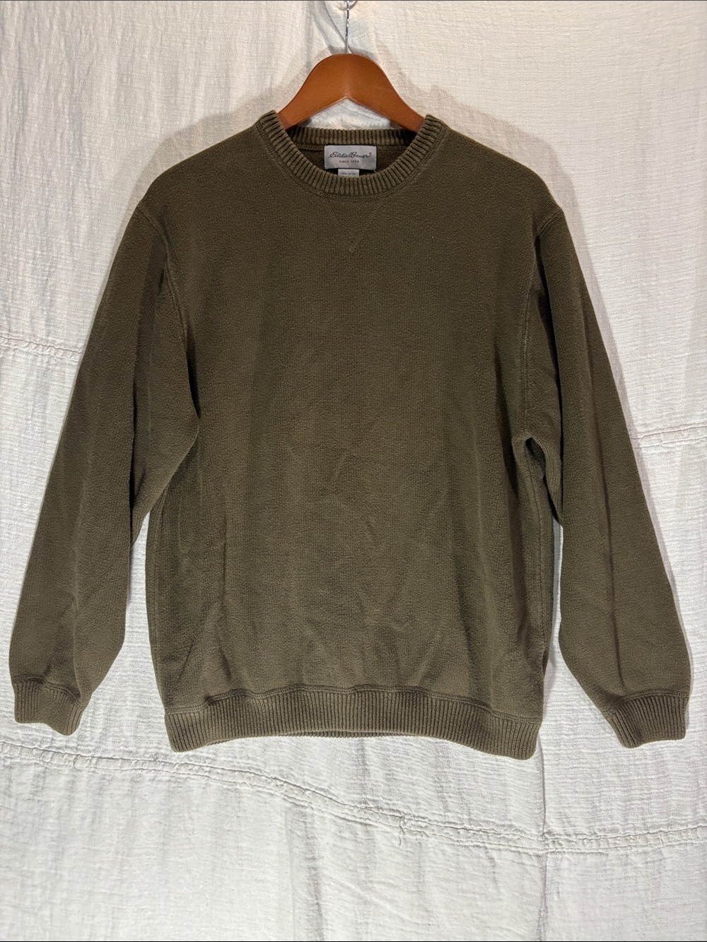 Vintage Eddie Bauer Olive Green Crewneck Sweater Cotton Mens L Gorpcore